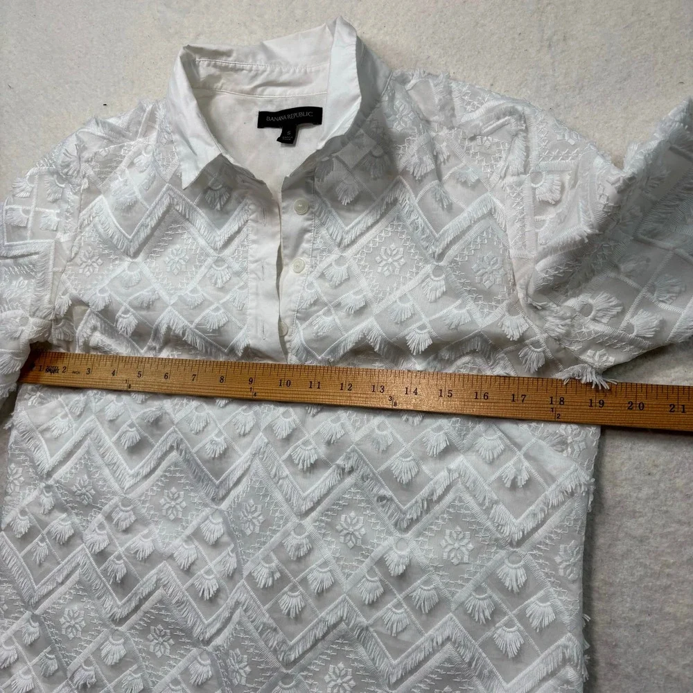Banana Republic White Textured Tufted Geometric Polo Dress Short Sleeve S #914